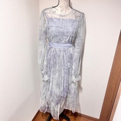 シフォン ブルーグレー シースルーロングドレス FREE結婚式 パーティの画像