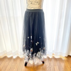 ロングスカート　シフォン　フラワー　バタフライ　ダンス　舞台　衣装　Mの画像
