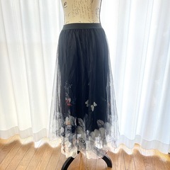 ロングスカート　シフォン　フラワー　バタフライ　ダンス　舞台　衣装　Mの画像