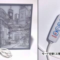 光る絵画 都市夜景　LEDライト　調光３色 ＆ 明るさ調整　USB 5V1A　街アニメ　額仕様の画像