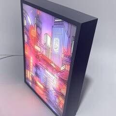 光る絵画 都市夜景　LEDライト　調光３色 ＆ 明るさ調整　USB 5V1A　街アニメ　額仕様の画像