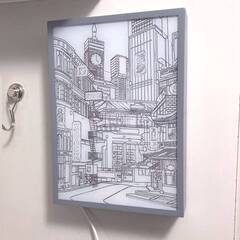 光る絵画 都市夜景　LEDライト　調光３色 ＆ 明るさ調整　USB 5V1A　街アニメ　額仕様の画像