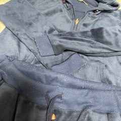 ベロア調 スウェット上下セット ネイビー フード付きの画像