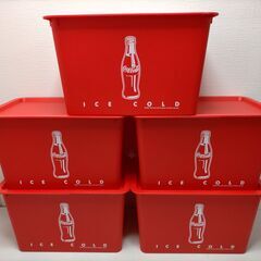 コカ・コーラ Coca-Cola 蓋付きコンテナ 5個セット 業務用 赤 プラスチック 収納ボックス 店舗備品 カフェ 飲食店 イベント 倉庫整理 スタッキング可　251216-3Tの画像