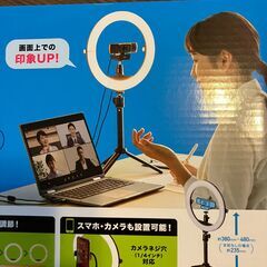 新品未開封　WEBカメラ用LEDライト付きスタンド（テレワーク） 色・明るさ無段階調節 CMS-STN2BK【折りたたみ可】の画像