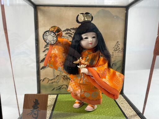 日本人形 寿 ガラスケース付 置物 インテリア 幅34cm×奥行26cm×高さ