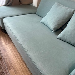 3人掛けソファ(オットマン付き)/ライトブルーの画像