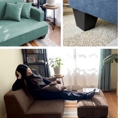 3人掛けソファ(オットマン付き)/ライトブルーの画像