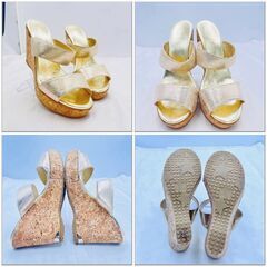 【❗️✨イタリア高級ブランド✨❗️】JIMMY CHOO　ゴールド ウェッジサンダル 38サイズ 厚底 コルクヒール の画像