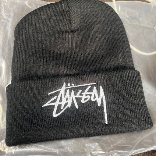 STUSSY ステューシー ニット帽 ビーニー ブラック ロゴ刺繍