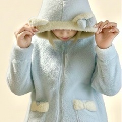 【12/23まで・M】もこもこパジャマ上下セット（クマ耳フード付き）の画像