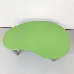 stp-3649　折りたたみ　テーブル　グリーン　幅91cm　勾玉型　フォールディングテーブル　コンパクト　ローテーブル　ビーンズテーブル　折れ脚　センターテーブル　緑　座卓の画像