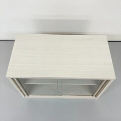 stp-3652　食器棚　2段　幅56.5cm　白　キッチン収納　ミニカップボード　ホワイト　収納棚　可動棚　カップボード　ガラス扉　引き戸タイプ　ミニ食器棚の画像