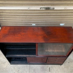 〖倉庫保管品〗 中古 茶箪笥 サイドボード 飾り棚  茶たんす 食器棚 古道具 昭和レトロ ガラス引き戸の画像