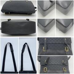 GUCCI グッチ GGキャンバス メンズ ショルダーバッグ メッセンジャー クロスボディ レザー ブラック 黒 ロゴ型押し A4収納可 115506の画像