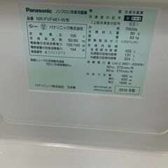 リサイクルショップどりーむ天保山店　No2704 大型冷蔵庫　Panasonic　２０１６年製　４５５L　自動製氷機能付き　NR-FVF461-Wの画像
