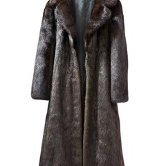 毛並み綺麗　ミンクコート　毛皮　リアルファー　ロング丈　柔らか　ブラウンの画像