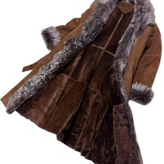 暖かい　柔らか　本革ムートン　ロング丈　ベルト付き　スエード　羊革　毛皮の画像