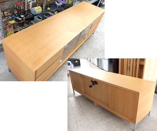 Neo Design テレビボード 幅170㎝ 高さ56㎝ テレビ台 ローボード ナチュラルブラウン  引出し付き ガラス扉 収納家具 札幌市屯田店