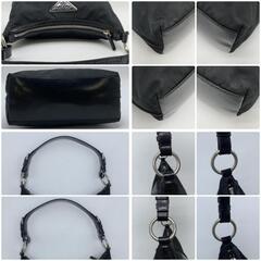 PRADA プラダ トート ハンドバッグ ワンショルダー 肩掛け ホーボー ハーフムーン  テスートナイロン  レザー ブラック 黒 デカ でか ロゴの画像
