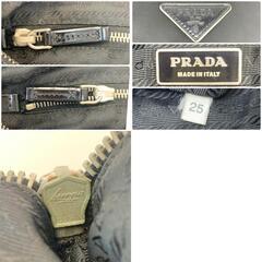 PRADA プラダ トート ハンドバッグ ワンショルダー 肩掛け ホーボー ハーフムーン  テスートナイロン  レザー ブラック 黒 デカ でか ロゴの画像