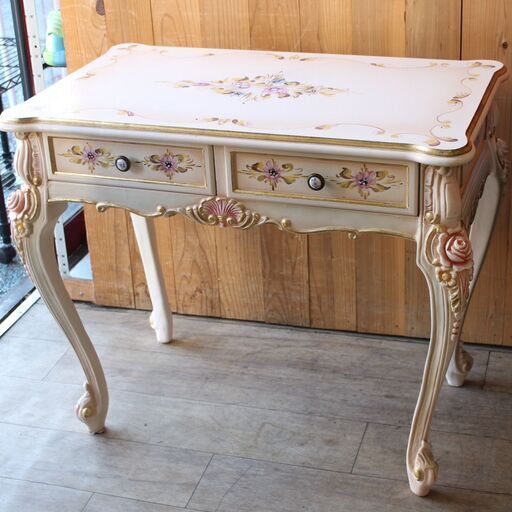 081)ロココ調のデスク アンティーク調 バラ 薔薇 猫脚 姫系