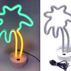 USB給電/電池2way式『 グリーンヤシの木のLEDネオンサイン 』サイズ:高さ29.5×幅18.5cm　付属品: USBケーブル　電源:単三電池3本またはUSBの画像