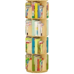 回転式本棚 コミックラック  木製  絵本棚 大容量　スリム 360°回転 ４段の画像