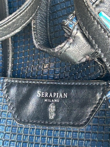 SERAPIAN ネイビー レザートートバッグ カーフレザー製ネイビートートバッグ メンズ