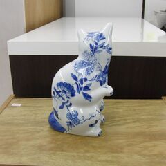 招き猫 陶器 白×青 右手上げ 商売繁盛 金運 置物 変顔 縁起物 まねき猫 札幌 手稲の画像