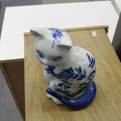 招き猫 陶器 白×青 右手上げ 商売繁盛 金運 置物 変顔 縁起物 まねき猫 札幌 手稲の画像