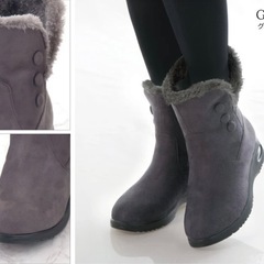 ボアブーツ 22.5cm スエード調 4Eワイズ グレー 防水加工 ローヒールの画像