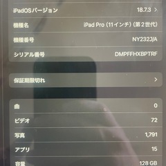iPad Pro 第2世代 11インチ 128GB Wi-Fiモデルの画像