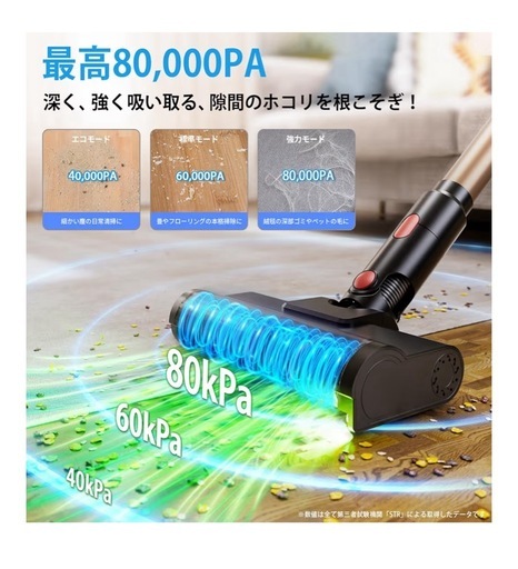 【2026先行✨業界初】 80KPaコードレス掃除機 AI自動制御 70分稼働 掃除機 コードレス【2026先行販売！業界初独立モーター自走式！80Kpa超
