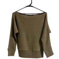 オリーブグリーン(ラメ)のボートネック・ドルマンスリーブのセーター Mの画像
