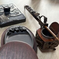 硯２点・平大型文鎮・香炉型矢立　をまとめてお売りしますの画像