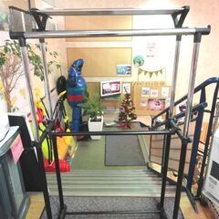 2連ハンガーラック 棚・キャスター付き 高さ調整可能 幅91.5㎝×奥行44㎝×高さ116～169㎝ 西岡店の画像