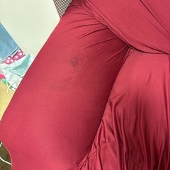 ニトリ 二人掛け合皮ソファ+ワインレッドのカバーの画像