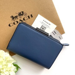 COACH ブルーブラック シルバー/インディゴマルチ 二つ折財布 【未使用】の画像