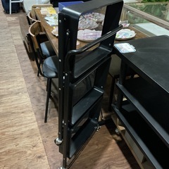 キッチンワゴン🖤折りたたみ式❣️3段キッチン収納キャスター付き収納ワゴンユーティリティカート汚れあり💦黒ブラックの画像