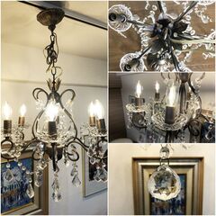 レトロ調デザイン 6灯 シャンデリア ORRB co. アンティークブラウン 天井照明 ティアドロップ シャンデリア オーブ 照明器具の画像