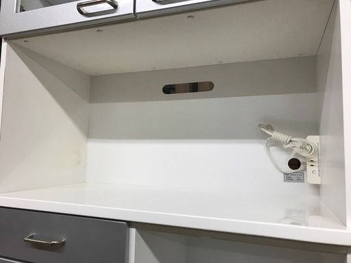 ジャングルジャングル貝塚店　レンジボード　2枚扉　引き出し　グレー　灰色　透明ガラス　コンセント　高さ調節可　調節　中古　貝塚市　二色