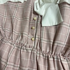 大きいサイズ ピンク チェック柄 ボウタイ付き ワンピース 2XLの画像