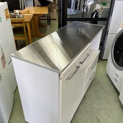 【リサイクルショップ ピカソ 小松原】🌈🍳幅120cm実用性重視‼️ステンレス天板✨キッチンカウンター✨収納たっぷり✨ホワイト🍽️🌈★3460★の画像