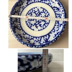 伊万里焼　古伊万里　水盤　盆栽皿　約30.5㌢　大皿　花器　中深鉢　染付　梅　青印の画像