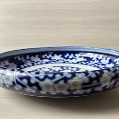 伊万里焼　古伊万里　水盤　盆栽皿　約30.5㌢　大皿　花器　中深鉢　染付　梅　青印の画像