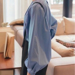 ブルー　上品　カジュアル　ブラウス　サイズMの画像