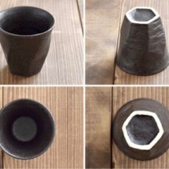 (終了)黒色六角形湯飲み 美濃焼　業務用20個の画像