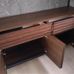 ✨ 大川家具 モーブル 日本製 格子デザインが美しい サイドボード リビング 収納 キャビネット 150cm✨の画像