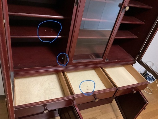 食器棚ワインレッド色 (チカ) 浦安の収納家具《食器棚、キッチン収納